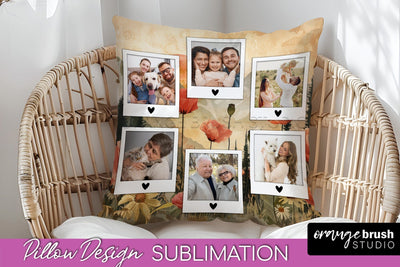 Family Photo Frame Pillow Sublimation - Boho Pillow Cover Sublimation OrangeBrushStudio 