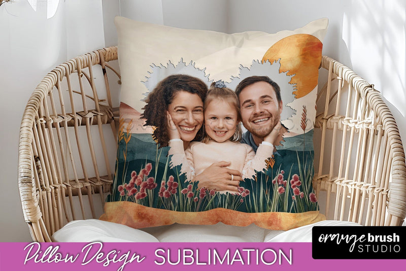 Family Photo Frame Pillow Sublimation - Boho Pillow Cover Sublimation OrangeBrushStudio 