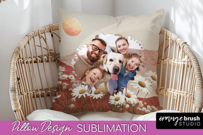 Family Photo Frame Pillow Sublimation - Boho Pillow Cover Sublimation OrangeBrushStudio 