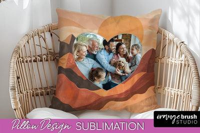 Family Photo Frame Pillow Sublimation - Boho Pillow Cover Sublimation OrangeBrushStudio 