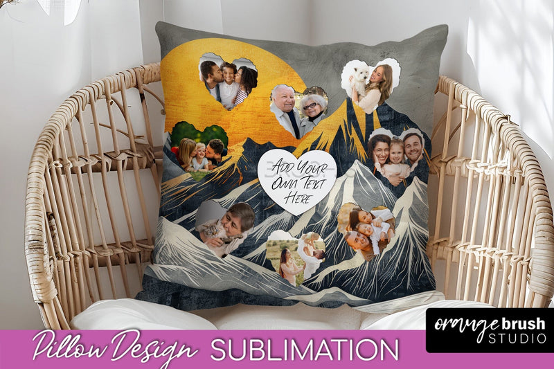 Family Photo Frame Pillow Sublimation - Boho Pillow Cover Sublimation OrangeBrushStudio 