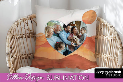 Family Photo Frame Pillow Sublimation - Boho Pillow Cover Sublimation OrangeBrushStudio 