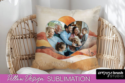 Family Photo Frame Pillow Sublimation - Boho Pillow Cover Sublimation OrangeBrushStudio 