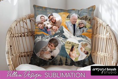 Family Photo Frame Pillow Sublimation - Boho Pillow Cover Sublimation OrangeBrushStudio 