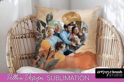 Family Photo Frame Pillow Sublimation - Boho Pillow Cover Sublimation OrangeBrushStudio 