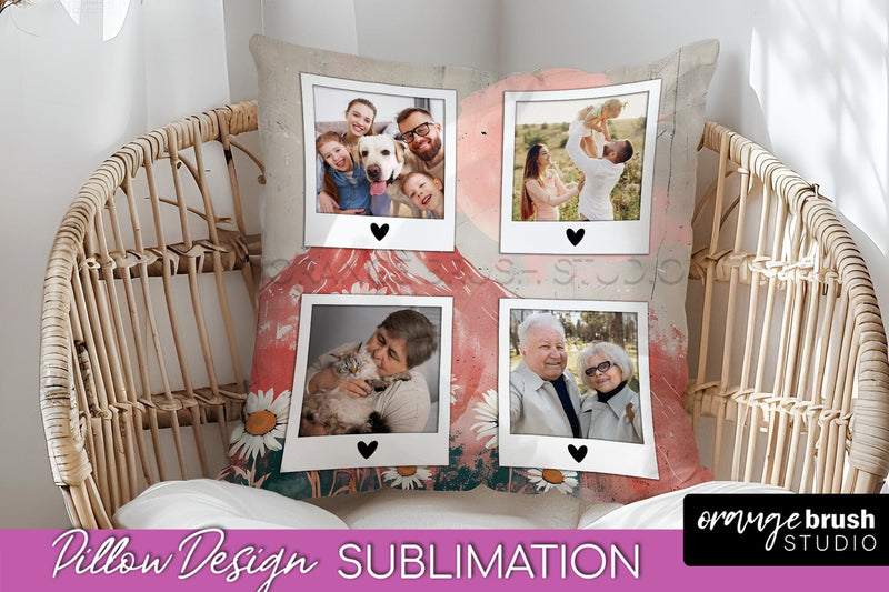 Family Photo Frame Pillow Sublimation - Boho Pillow Cover Sublimation OrangeBrushStudio 