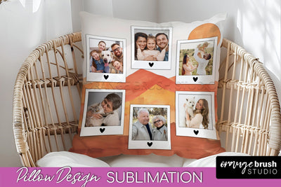 Family Photo Frame Pillow Sublimation - Boho Pillow Cover Sublimation OrangeBrushStudio 