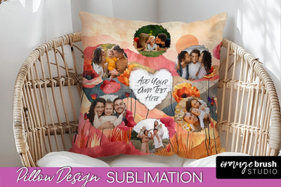 Family Photo Frame Pillow Sublimation - Boho Pillow Cover Sublimation OrangeBrushStudio 