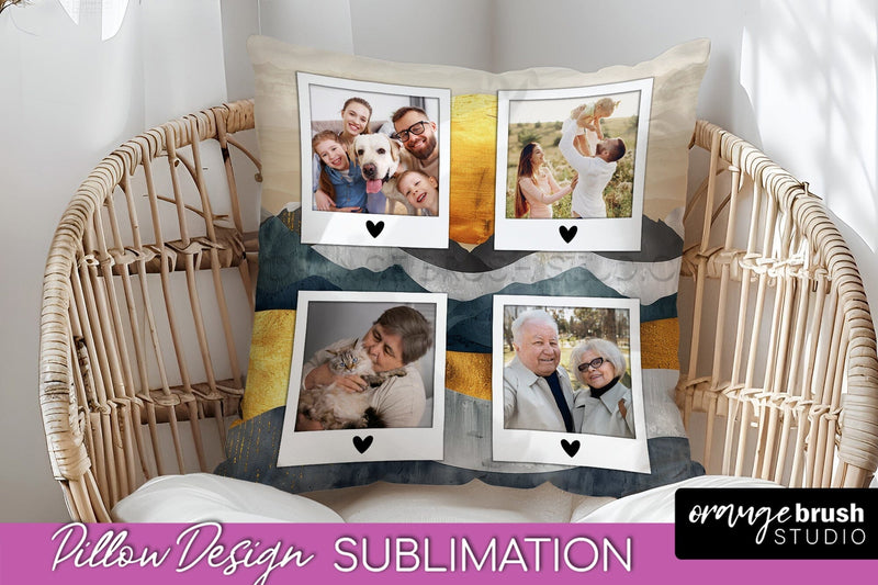 Family Photo Frame Pillow Sublimation - Boho Pillow Cover Sublimation OrangeBrushStudio 