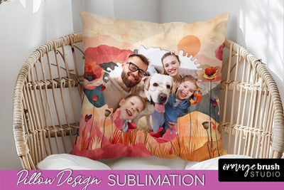 Family Photo Frame Pillow Sublimation - Boho Pillow Cover Sublimation OrangeBrushStudio 