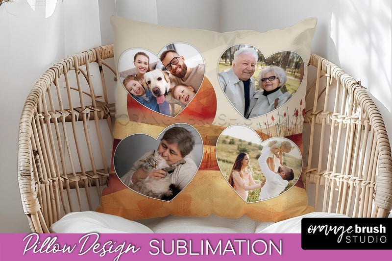 Family Photo Frame Pillow Sublimation - Boho Pillow Cover Sublimation OrangeBrushStudio 