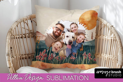 Family Photo Frame Pillow Sublimation - Boho Pillow Cover Sublimation OrangeBrushStudio 