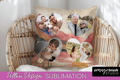 Family Photo Frame Pillow Sublimation - Boho Pillow Cover Sublimation OrangeBrushStudio 