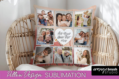 Family Photo Frame Pillow Sublimation - Boho Pillow Cover Sublimation OrangeBrushStudio 