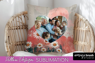 Family Photo Frame Pillow Sublimation - Boho Pillow Cover Sublimation OrangeBrushStudio 