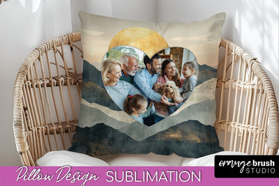 Family Photo Frame Pillow Sublimation - Boho Pillow Cover Sublimation OrangeBrushStudio 