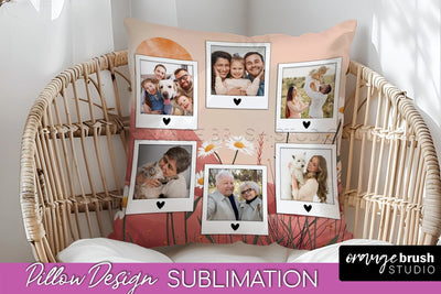 Family Photo Frame Pillow Sublimation - Boho Pillow Cover Sublimation OrangeBrushStudio 
