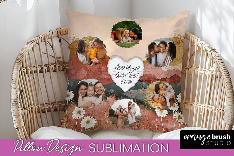 Family Photo Frame Pillow Sublimation - Boho Pillow Cover Sublimation OrangeBrushStudio 