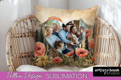 Family Photo Frame Pillow Sublimation - Boho Pillow Cover Sublimation OrangeBrushStudio 