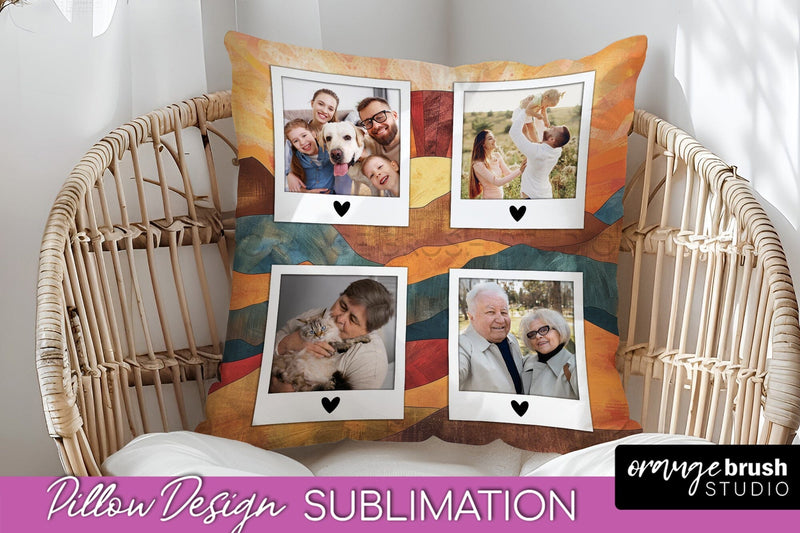 Family Photo Frame Pillow Sublimation - Boho Pillow Cover Sublimation OrangeBrushStudio 