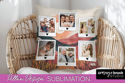 Family Photo Frame Pillow Sublimation - Boho Pillow Cover Sublimation OrangeBrushStudio 