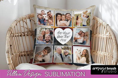 Family Photo Frame Pillow Sublimation - Boho Pillow Cover Sublimation OrangeBrushStudio 