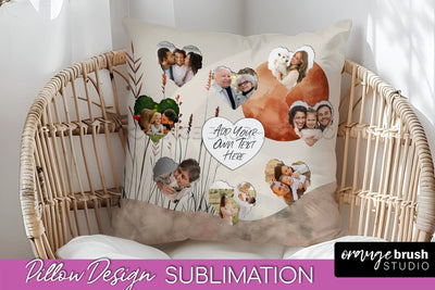 Family Photo Frame Pillow Sublimation - Boho Pillow Cover Sublimation OrangeBrushStudio 