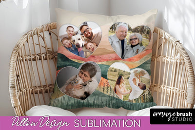 Family Photo Frame Pillow Sublimation - Boho Pillow Cover Sublimation OrangeBrushStudio 