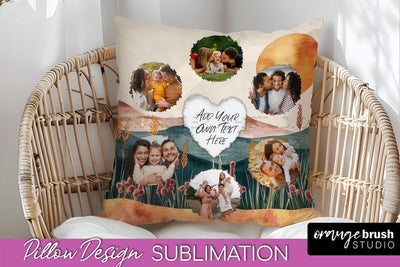 Family Photo Frame Pillow Sublimation - Boho Pillow Cover Sublimation OrangeBrushStudio 