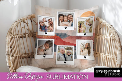 Family Photo Frame Pillow Sublimation - Boho Pillow Cover Sublimation OrangeBrushStudio 