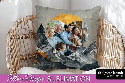 Family Photo Frame Pillow Sublimation - Boho Pillow Cover Sublimation OrangeBrushStudio 