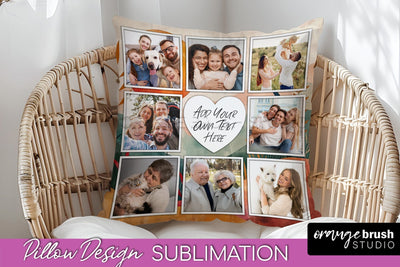 Family Photo Frame Pillow Sublimation - Boho Pillow Cover Sublimation OrangeBrushStudio 