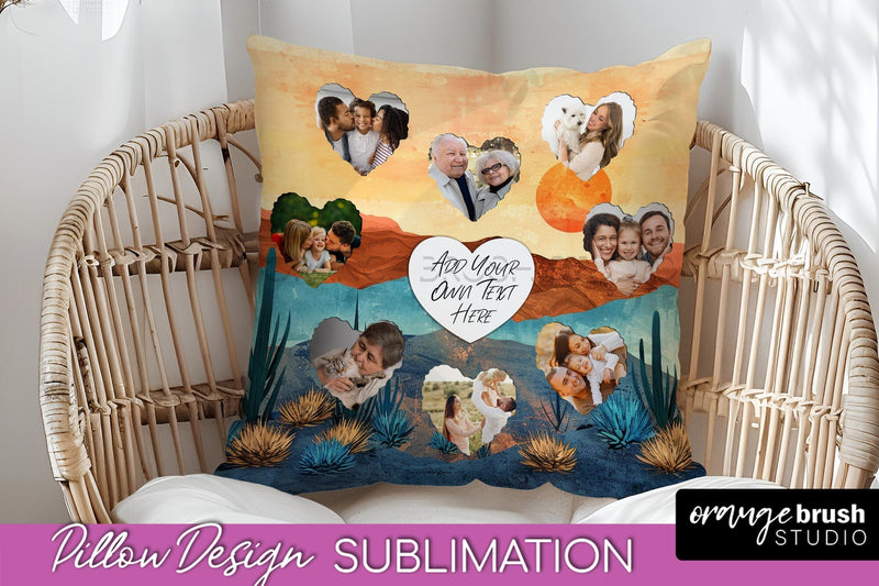 Family Photo Frame Pillow Sublimation - Boho Pillow Cover Sublimation OrangeBrushStudio 