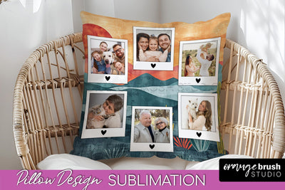 Family Photo Frame Pillow Sublimation - Boho Pillow Cover Sublimation OrangeBrushStudio 