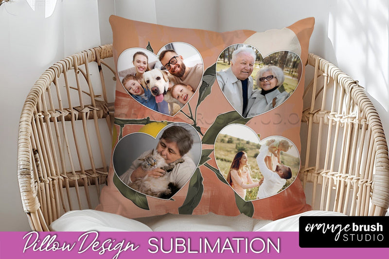 Family Photo Frame Pillow Sublimation - Boho Pillow Cover Sublimation OrangeBrushStudio 