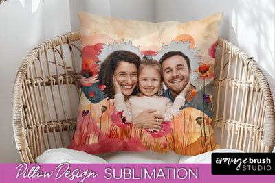 Family Photo Frame Pillow Sublimation - Boho Pillow Cover Sublimation OrangeBrushStudio 