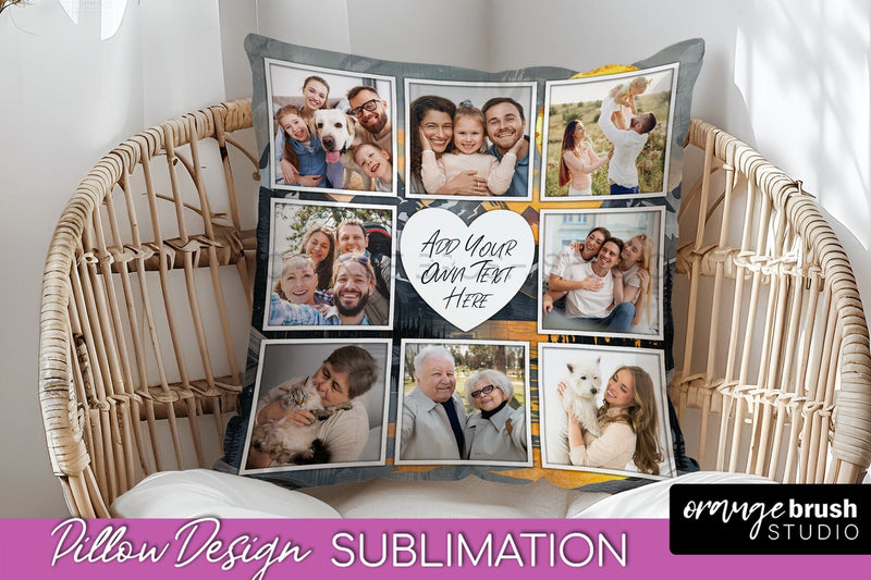 Family Photo Frame Pillow Sublimation - Boho Pillow Cover Sublimation OrangeBrushStudio 