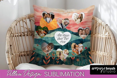 Family Photo Frame Pillow Sublimation - Boho Pillow Cover Sublimation OrangeBrushStudio 