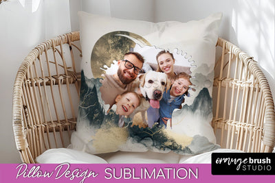Family Photo Frame Pillow Sublimation - Boho Pillow Cover Sublimation OrangeBrushStudio 
