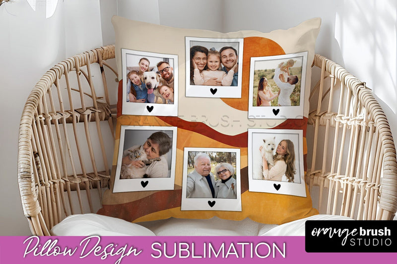 Family Photo Frame Pillow Sublimation - Boho Pillow Cover Sublimation OrangeBrushStudio 