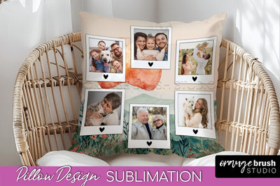 Family Photo Frame Pillow Sublimation - Boho Pillow Cover Sublimation OrangeBrushStudio 