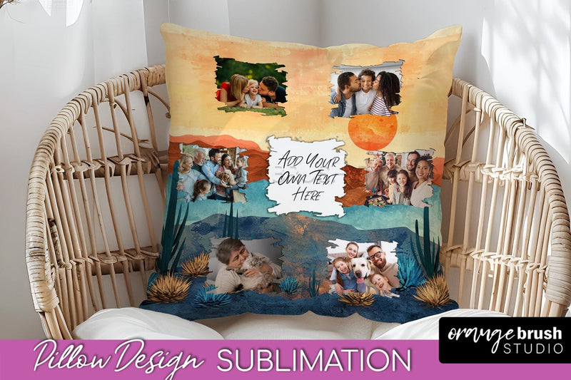 Family Photo Frame Pillow Sublimation - Boho Pillow Cover Sublimation OrangeBrushStudio 