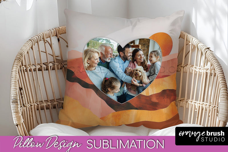 Family Photo Frame Pillow Sublimation - Boho Pillow Cover Sublimation OrangeBrushStudio 