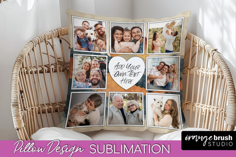 Family Photo Frame Pillow Sublimation - Boho Pillow Cover Sublimation OrangeBrushStudio 