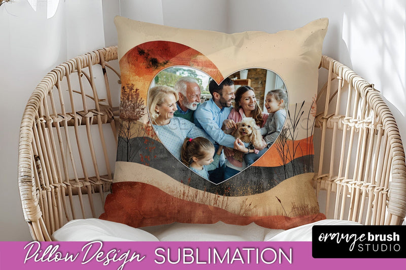 Family Photo Frame Pillow Sublimation - Boho Pillow Cover Sublimation OrangeBrushStudio 