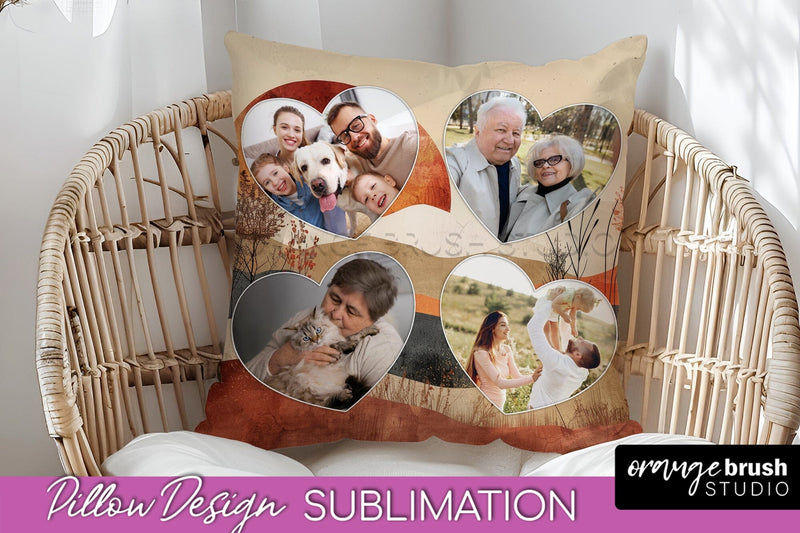 Family Photo Frame Pillow Sublimation - Boho Pillow Cover Sublimation OrangeBrushStudio 