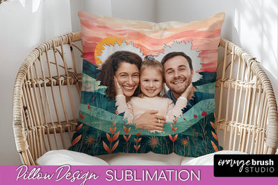 Family Photo Frame Pillow Sublimation - Boho Pillow Cover Sublimation OrangeBrushStudio 
