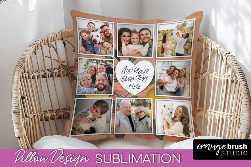 Family Photo Frame Pillow Sublimation - Boho Pillow Cover Sublimation OrangeBrushStudio 
