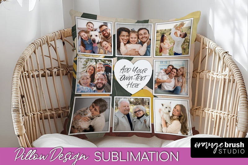 Family Photo Frame Pillow Sublimation - Boho Pillow Cover Sublimation OrangeBrushStudio 