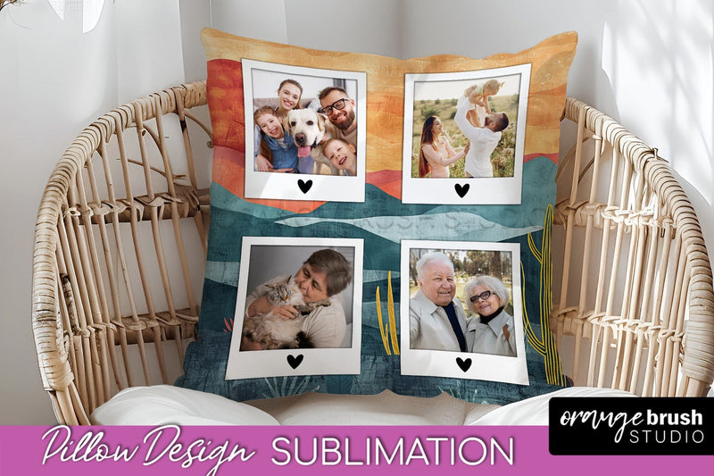 Family Photo Frame Pillow Sublimation - Boho Pillow Cover Sublimation OrangeBrushStudio 